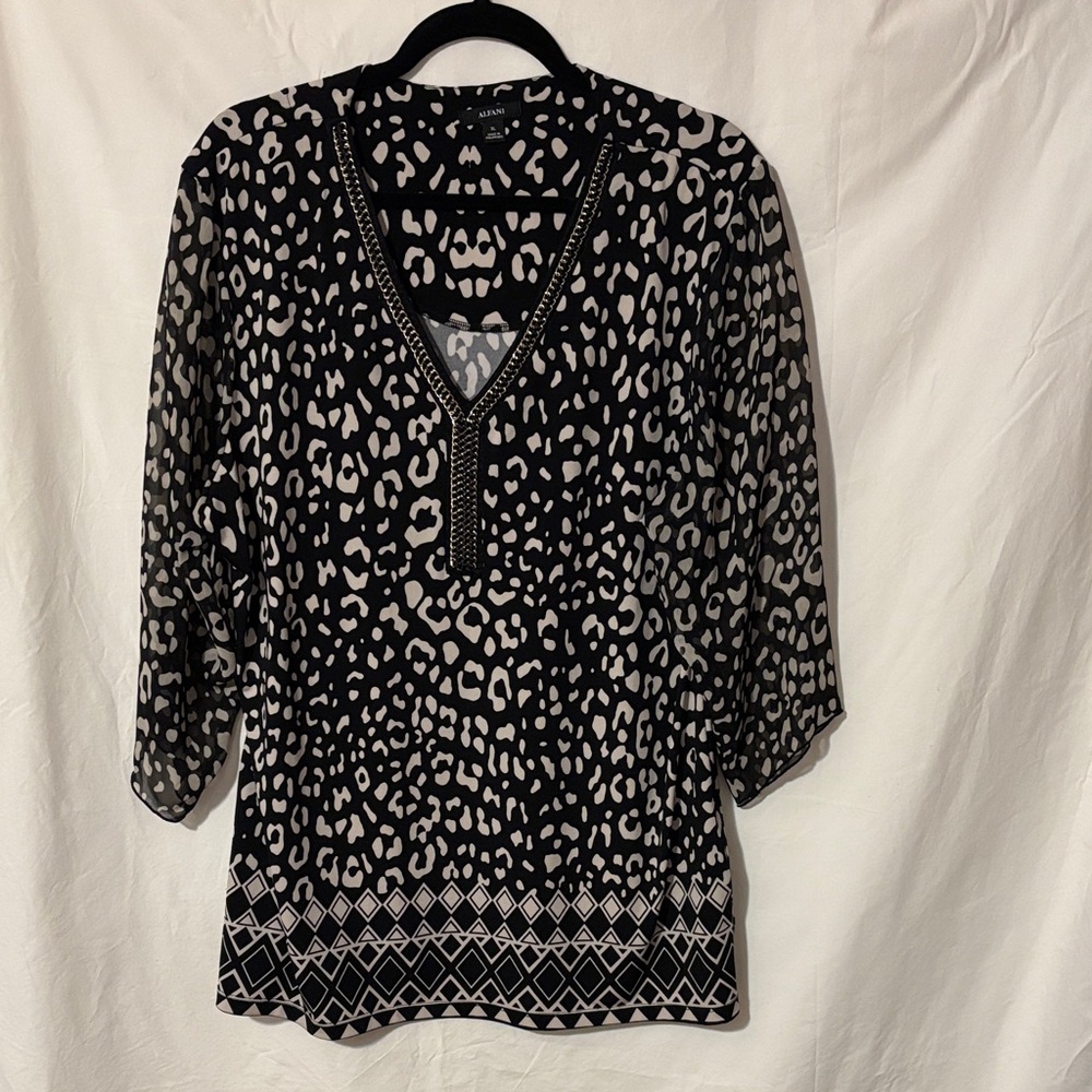 Alfani Black & White Animal-Print V-Neck Tunic
